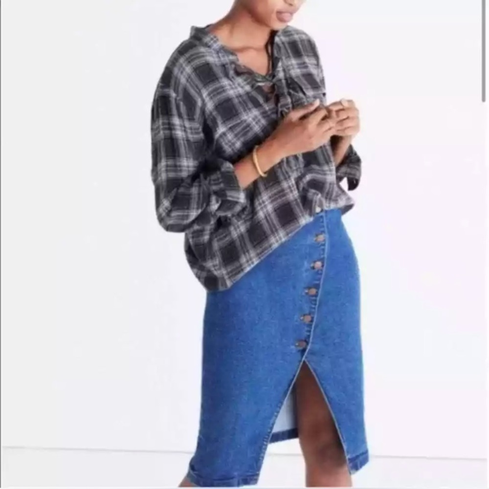 Madewell Plaid Terrace Lace Up Top Size XS